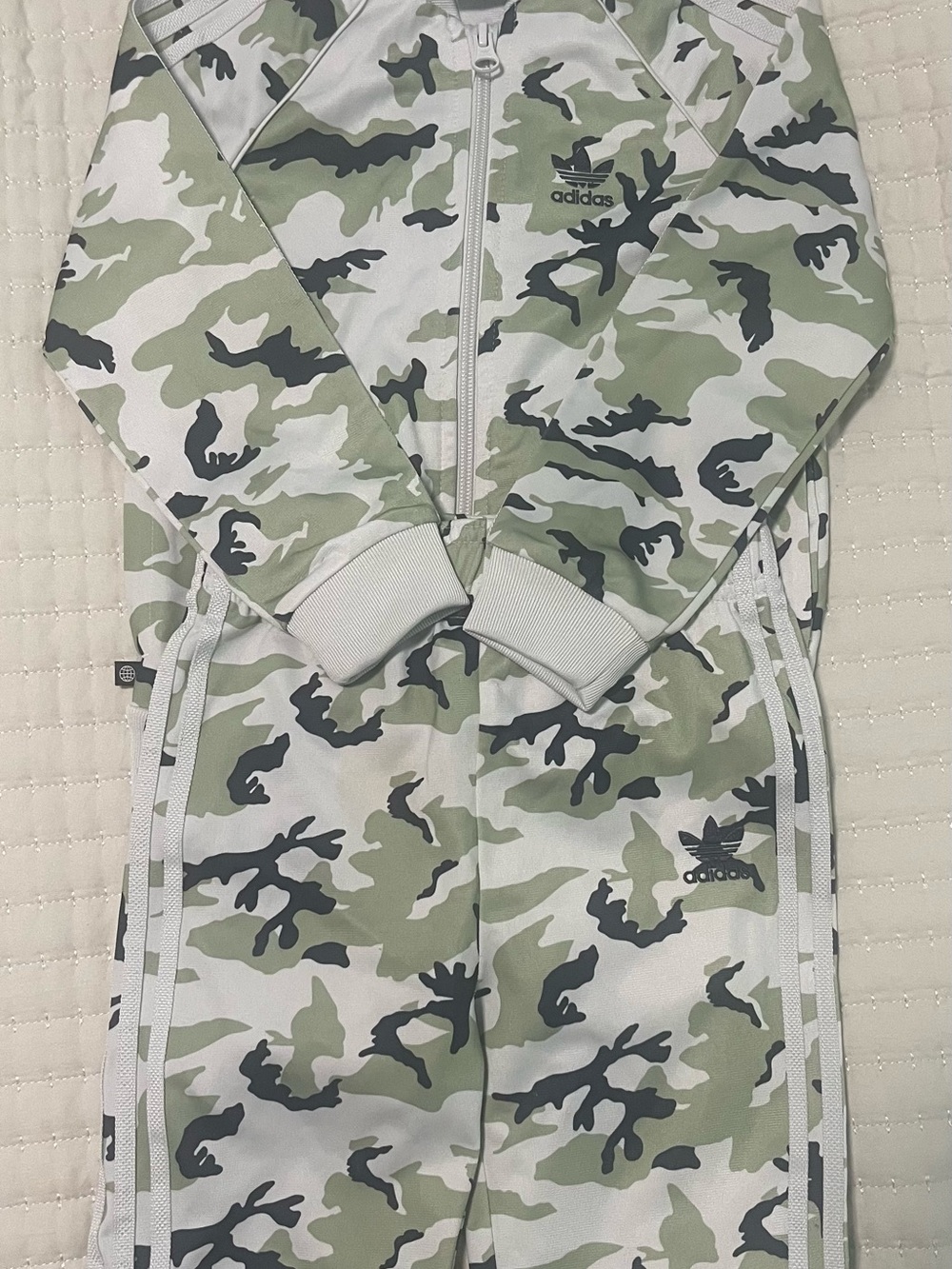 Adidas Kids Camo Zip Jacket and Pant Set in Green, Black